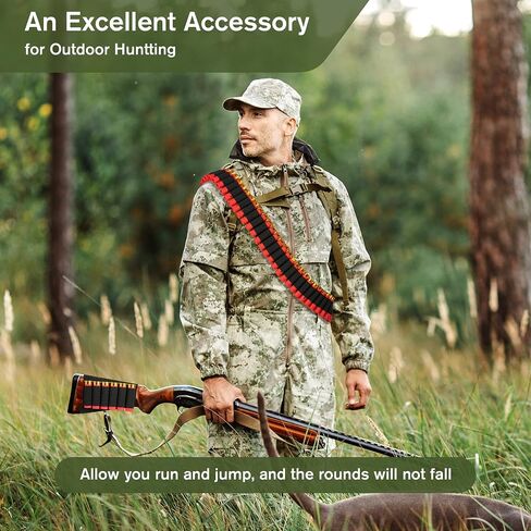 60 Rounds Tactical 12 or 20 Gauge Shotgun Bandoliers, Adjustable Shotshell Shoulder Carrier Belt, Additional 8 Rounds Buttstock Shell Holder for Hunting in Saudi Arabia