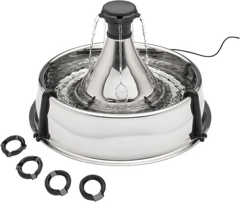 PetSafe Stainless 360 Pet Fountain - 1 Gallon (128 oz) Dog and Cat Water Fountain - Water Filters Remove Hair - Water Dispenser Entices Pets to Drink - Customizable Cat and Dog Water Bowl Dispenser in Saudi Arabia