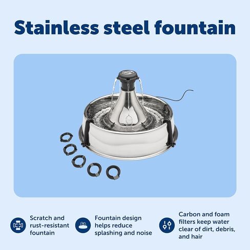 PetSafe Stainless 360 Pet Fountain - 1 Gallon (128 oz) Dog and Cat Water Fountain - Water Filters Remove Hair - Water Dispenser Entices Pets to Drink - Customizable Cat and Dog Water Bowl Dispenser in Saudi Arabia
