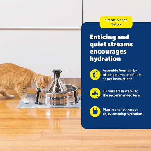 PetSafe Stainless 360 Pet Fountain - 1 Gallon (128 oz) Dog and Cat Water Fountain - Water Filters Remove Hair - Water Dispenser Entices Pets to Drink - Customizable Cat and Dog Water Bowl Dispenser in Saudi Arabia