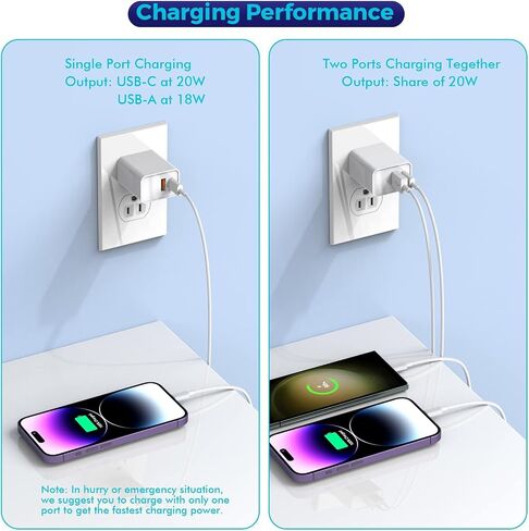 USB C Charger Block,3Pack 20W Dual Port USB C Wall Charger Plug Fast Charging Adapter USB A Quick Charging Brick Plug for iPhone Air/17 Pro Max/16E/16 ProMax/16Plus/15/14/13/12/11/XS,iPad Pro,AirPods in Saudi Arabia