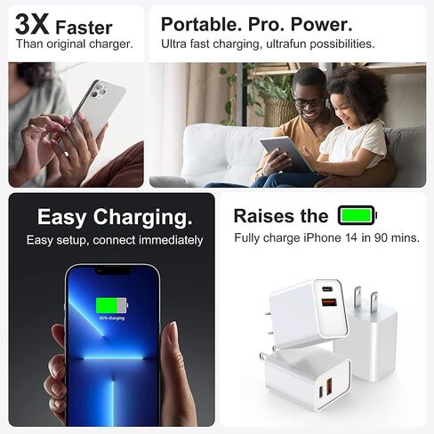 USB C Charger Block,3Pack 20W Dual Port USB C Wall Charger Plug Fast Charging Adapter USB A Quick Charging Brick Plug for iPhone Air/17 Pro Max/16E/16 ProMax/16Plus/15/14/13/12/11/XS,iPad Pro,AirPods in Saudi Arabia