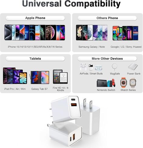 USB C Charger Block,3Pack 20W Dual Port USB C Wall Charger Plug Fast Charging Adapter USB A Quick Charging Brick Plug for iPhone Air/17 Pro Max/16E/16 ProMax/16Plus/15/14/13/12/11/XS,iPad Pro,AirPods in Saudi Arabia