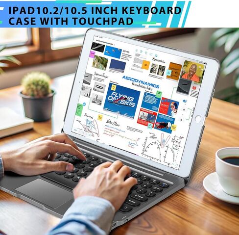 حافظة لوحة مفاتيح بلوتوث لاسلكية مع ماوس لوحة اللمس لجهاز iPad 9th 8th 7th Gen 10.2 بوصة، iPad Air 3rd 10.5 بوصة، iPad Pro 10.5 بوصة، حافظة لوحة مفاتيح لاسلكية ذكية 360 درجة غطاء حماية كامل (ذهبي وردي) in Kuwait