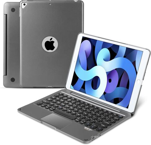 حافظة لوحة مفاتيح بلوتوث لاسلكية مع ماوس لوحة اللمس لجهاز iPad 9th 8th 7th Gen 10.2 بوصة، iPad Air 3rd 10.5 بوصة، iPad Pro 10.5 بوصة، حافظة لوحة مفاتيح لاسلكية ذكية 360 درجة غطاء حماية كامل (ذهبي وردي) in Kuwait