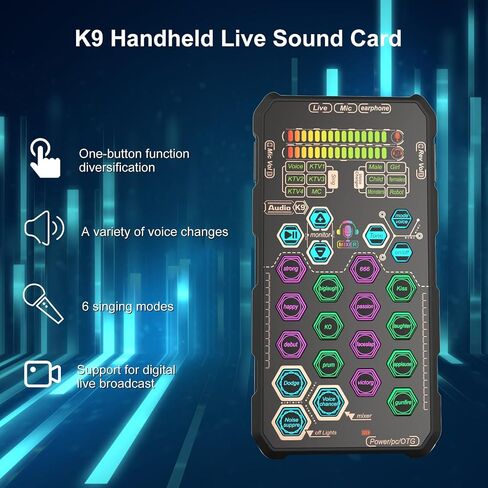 Zunate K9 Live Sound Card Audio Mixer مع 6 غناء و6 أوضاع لتغيير الصوت، تقليل الضوضاء، البط، 12 درجة إلكترونية، واجهة من النوع C للبث والبث الصوتي in Kuwait
