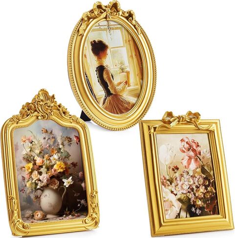 QUNCLAY 3 PCS عتيقة الراتنج إطار الصورة 4 × 6،5 × 7 بوصات إطارات الصور المزخرفة بيضاوية المستطيل الباروك العتيقة لجدار شنق المنزل الزفاف (رواية) in Saudi Arabia