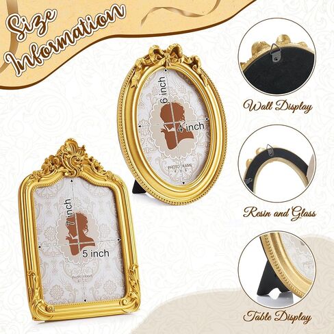 QUNCLAY 3 PCS عتيقة الراتنج إطار الصورة 4 × 6،5 × 7 بوصات إطارات الصور المزخرفة بيضاوية المستطيل الباروك العتيقة لجدار شنق المنزل الزفاف (رواية) in Saudi Arabia