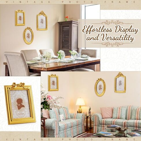 QUNCLAY 3 PCS عتيقة الراتنج إطار الصورة 4 × 6،5 × 7 بوصات إطارات الصور المزخرفة بيضاوية المستطيل الباروك العتيقة لجدار شنق المنزل الزفاف (رواية) in Saudi Arabia