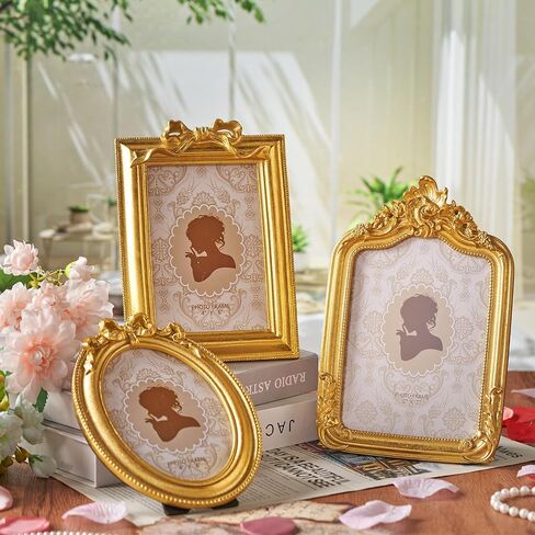 QUNCLAY 3 PCS عتيقة الراتنج إطار الصورة 4 × 6،5 × 7 بوصات إطارات الصور المزخرفة بيضاوية المستطيل الباروك العتيقة لجدار شنق المنزل الزفاف (رواية) in Saudi Arabia
