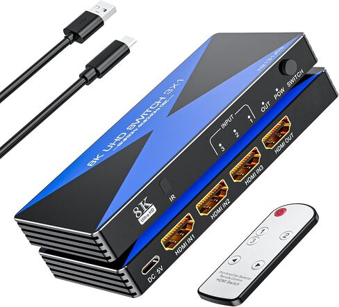 محول HDMI 8 كيلو عند 60 هرتز 3 في 1 يدعم DSC 4K عند 240 هرتز ثلاثي الأبعاد HDR10+ HDCP 2.3 VRR، محول HDMI 2.1 متوافق مع PS4/5 Xbox Nienteen Swtich Roku Fire Stick Apple TV لتوصيل شاشة التلفزيون in Kuwait