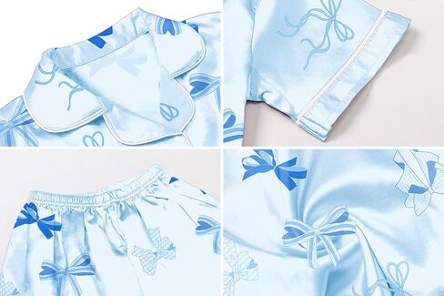 Umeyda Girls Womens Pajamas Set, Satin Silky Button Down Loungewear 2 Piece Short Sleeve Pants PJS Sets for Mommy Kids in Saudi Arabia