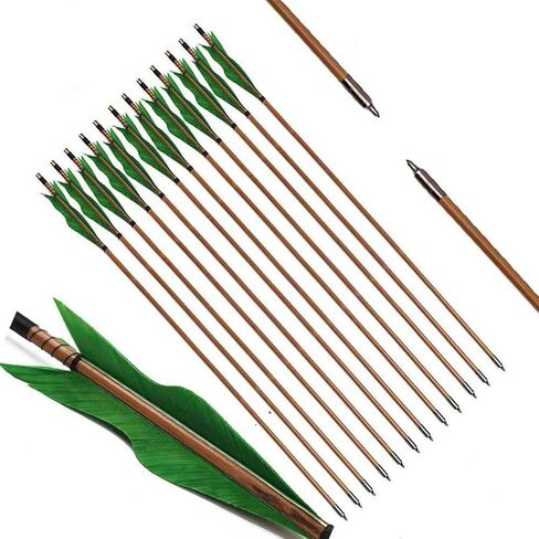 سهام الخيزران للرماية، 32 بوصة ممارسة الصيد التقليدية الهدف السهم 5 "ريش تركيا ريش قوس منحني Longbow (حزمة من 12) in Kuwait