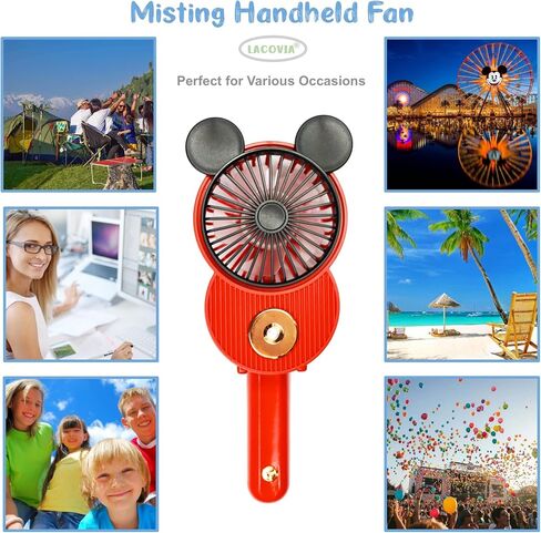LACOVIA Cute Mouse Misting Mini Fan, Handheld Portable USB Rechargeable Fan with 3 Adjustable Speeds, Foldable For Travelling(Red&Green) in Saudi Arabia