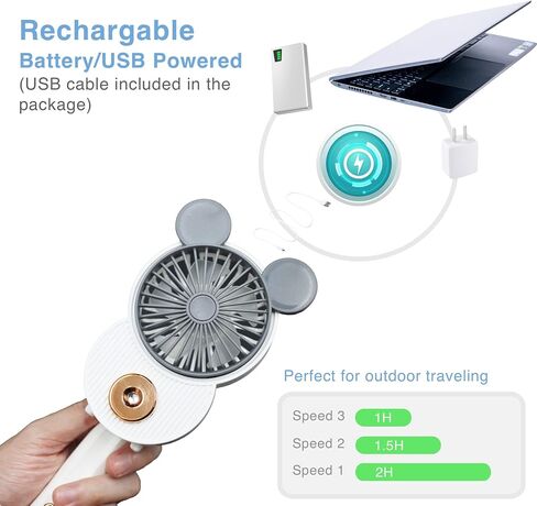 LACOVIA Cute Mouse Misting Mini Fan, Handheld Portable USB Rechargeable Fan with 3 Adjustable Speeds, Foldable For Travelling(Red&Green) in Saudi Arabia