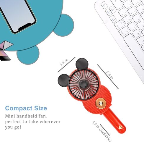 LACOVIA Cute Mouse Misting Mini Fan, Handheld Portable USB Rechargeable Fan with 3 Adjustable Speeds, Foldable For Travelling(Red&Green) in Saudi Arabia