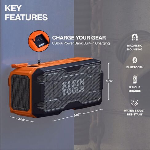مكبر صوت بلوتوث MODbox 69365 ميجا بايت من KLEIN TOOLS، مكبر صوت لاسلكي محمول مع تركيب مغناطيسي، صوت ممتاز مع تعزيز الجهير، تصنيف IP67 للغبار ومقاوم للماء، شحن USB-C مع بنك طاقة مدمج in Kuwait