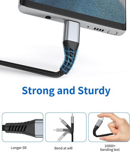 كابل USB C إلى USB C بطول 2 قدم، 3 قطع سلك شحن USB C إلى C مضفر 60 وات/3 أمبير من النوع C إلى النوع C شاحن سيارة سريع الشحن لهاتف iPhone 16 15 Pro Max وSamsung Galaxy S23 S22 وMoto LG وGoogle Pixel وiPad in Kuwait