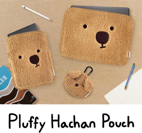 Pluffy Ha-Chan Tablet Pouch 11 inch - Tablet Sleeve Kindle Pouch Bag Case 9 10 inch E-Readers Embroidered Cute Character Puffy Korean Goods for Women (Brown) in Saudi Arabia