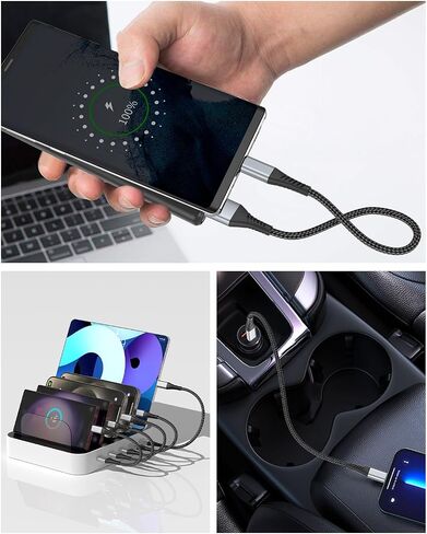 كابل USB C إلى USB C بطول 2 قدم، 3 قطع سلك شحن USB C إلى C مضفر 60 وات/3 أمبير من النوع C إلى النوع C شاحن سيارة سريع الشحن لهاتف iPhone 16 15 Pro Max وSamsung Galaxy S23 S22 وMoto LG وGoogle Pixel وiPad in Kuwait
