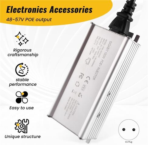 Elfcam - 150W PoE Injector 2.5Gb/1.25Gb for Starlink Gen 3 and Gen 2, Material Aluminium Alloy for Heat Dissipation,Input 100-240V AC and Output 150W, Plug-and-Play in Saudi Arabia