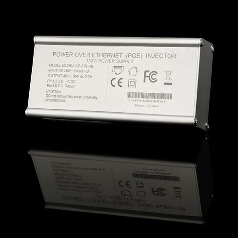 Elfcam - 150W PoE Injector 2.5Gb/1.25Gb for Starlink Gen 3 and Gen 2, Material Aluminium Alloy for Heat Dissipation,Input 100-240V AC and Output 150W, Plug-and-Play in Saudi Arabia