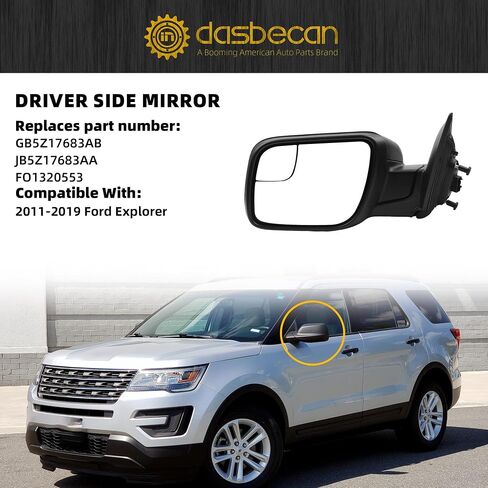 Dasbecan Right Passenger Side Door Mirror Compatible with Ford Explorer 2011-2019 Power Adjusted Glass Heated with Turn Signal Light Puddle Lamp Blind Spot Glass Replaces FO1321554 Black 7Pins in Saudi Arabia