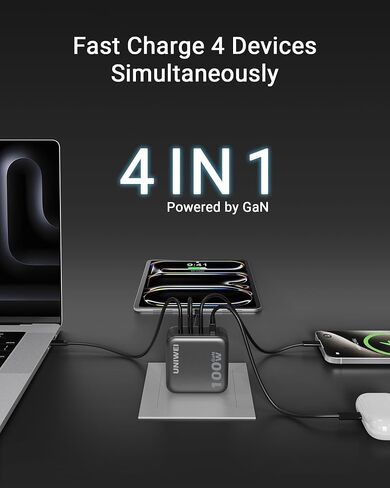 100W USB C Charger Block, 4-Port GaN and Ultra-Compact Wall Adapter, for MacBook, iPhone 17/16 Series, Samsung Galaxy, Pixel, and More in Saudi Arabia