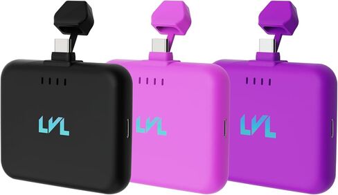 LVL Spark Charger - 3 Pack- Midnight Black - Hot Pink - Deep Purple USB C 2500mAh Power Bank Portable Charger Bundle in Saudi Arabia