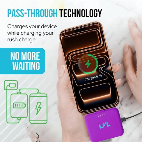 LVL Spark Charger - 3 Pack- Midnight Black - Hot Pink - Deep Purple USB C 2500mAh Power Bank Portable Charger Bundle in Saudi Arabia