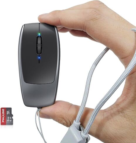 FMOUSE Ultra-Compact 2-in-1 Bluetooth Mouse + TF Card Reader - Rechargeable Lanyard Cable, Thumb-Sized Design (78×38×22mm), 2TB Capacity Support, Ideal for Mobile Professionals & Travel, Grey in Kuwait
