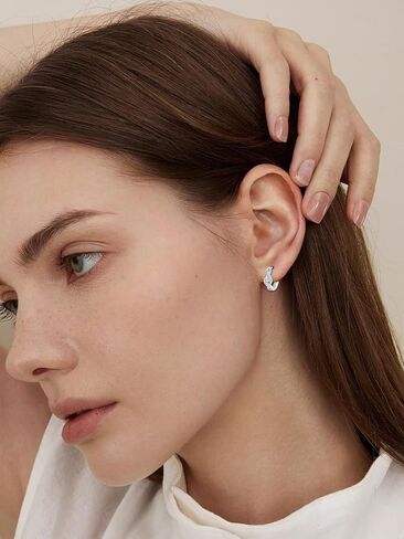 Hoop Earrings Black Huggie Earrings Hypoallergenic 925 Sterling Silver Opal/Zircon Earrings Jewelry Gifts for Women Men Sensitive Ears in Kuwait