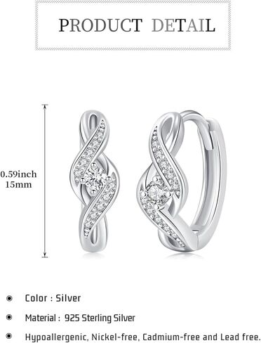 Hoop Earrings Black Huggie Earrings Hypoallergenic 925 Sterling Silver Opal/Zircon Earrings Jewelry Gifts for Women Men Sensitive Ears in Kuwait