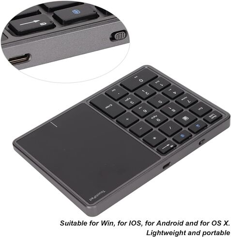 Wireless BT4.2 2.4G Type C, Rechargeable, Portable Touchpad, Numeric Keypad, 22 Keys, Dual Modes, Suitable for OS X Users (Black) in Saudi Arabia
