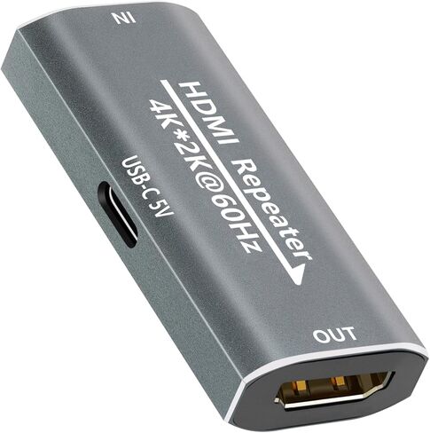 HDMI Booster Repeater 4K@60Hz for 80FT, HDMI Extender Female to Female Amplifier Signal Booster Plug & Play, for Gaming/Home Theater/Video Meeting/TV with USB-C Power Supply Port(Grey) in Saudi Arabia