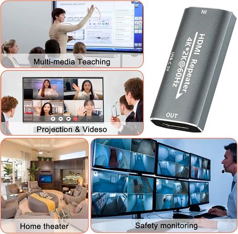 HDMI Booster Repeater 4K@60Hz for 80FT, HDMI Extender Female to Female Amplifier Signal Booster Plug & Play, for Gaming/Home Theater/Video Meeting/TV with USB-C Power Supply Port(Grey) in Saudi Arabia