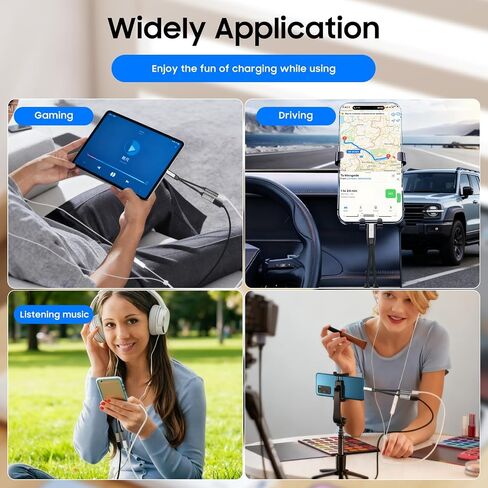One-to-Two USB-C to 3.5mm Headphone/USB-C Charger Adapter with PD100W Fast Charging Cable, Compatible with iPhone 16/15 Pro Max, iPad, MacBook, Samsung Galaxy S25, S24, S23, Pixel Ultra, etc. (Gray) in Saudi Arabia