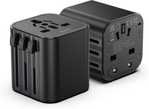 محول السفر العالمي SooPii، محول طاقة GaN بقدرة 65 وات مع منفذين USB-C، محول طاقة دولي، شاحن سفر مع قابس الولايات المتحدة/المملكة المتحدة/الاتحاد الأوروبي/الاتحاد الأفريقي لأجهزة iPhone 16/15، وGalaxy S25/S24، وiPad، إلخ. in Saudi Arabia