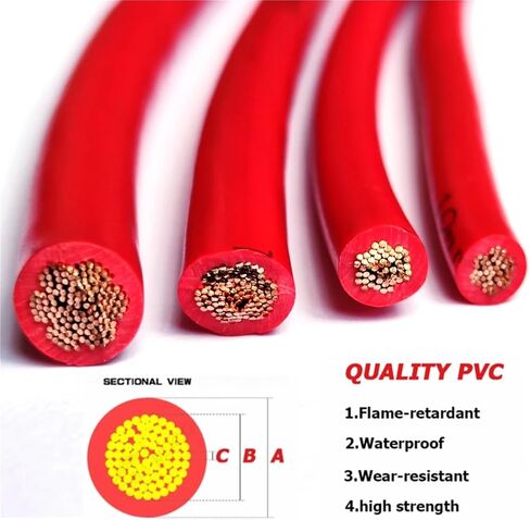 100 متر/لفة RV سلك لف نحاسي 16 مم² PVC نحاس صلب متعدد النواة أسلاك أحمر أسود 220 فولت أسلاك الطاقة 8awg 6awg 4awg 3awg 2awg(70R) in Saudi Arabia