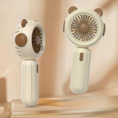 Mini portable fan lightweight handheld fan, perfect for hiking, outdoor, office, and camping -white&Brown in Saudi Arabia