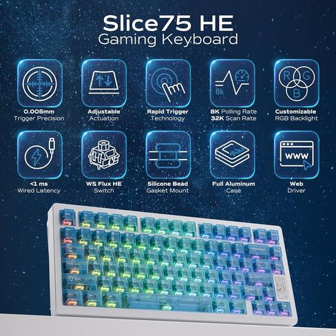 Chilkey Slice75 HE Gaming Keyboard: 75% Percent Hall Effect Magnetic Aluminum Keyboard with WS Flux HE Clacky Switch, Rapid Trigger, 8K Polling, Per-Key RGB Custom Key Board for Game Office (Black) in Saudi Arabia