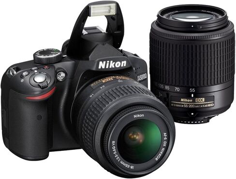 نيكون D3200 كاميرا SLR رقمية 24.2 ميجابكسل CMOS مع عدسات تكبير 18-55 مم VR و55-200 مم غير VR DX (متجددة) in Kuwait