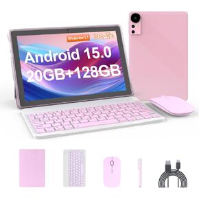 Tablet 10.1Inch Android 15.0, RAM 20GB(4+16Expand)+ROM 128GB, 6000mAh Battery, 2+8MP Dual Camera, 1280*800 IPS HD Touch Screen Tab PC Set with Keyboard+Mouse+Protective Case+Stylus, (Pink) in Kuwait