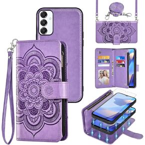 Asuwish Phone Case for Samsung Galaxy A16 5G/4G Zipper Wallet Magnetic Detachable Cell Cover with Tempered Glass Screen Protector Crossbody Lanyard Strap Flower Card Holder A 16 Women Girls Rose Gold in Kuwait