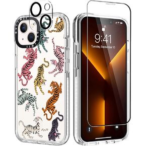 [3 in 1 Designed for iPhone 14 Plus Case Cow Print with Built-in Bumper Protective Phone Case Cover for iPhone 14 Plus Cases 6.7" Tempered Glass Screen Protector + Camera Lens Protector in Saudi Arabia