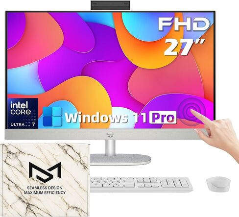 HP 27" Touchscreen All-in-One Computer, Intel Ultra 7 155U(up to 4.8 GHz), 32GB RAM, 2TB SSD, 1080P Camera, Win 11 Pro, Wi-Fi 6 & Bluetooth 5.3, for Office, Home & Video Calling, w/PC Accessories in Saudi Arabia