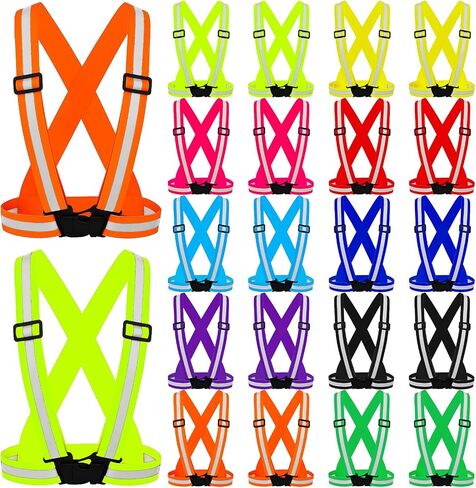 20 Pcs Reflective Vest Running Gear, High Visible Multicolor Adjustable Reflective Vest Elastic Bright Neon Lightweight Safety Straps for Men Women Night Walking Running Cycling Jogging in Saudi Arabia