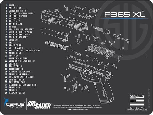 سجادة تنظيف الأسلحة EDOG P365XL - مخطط تخطيطي (عرض متفجر) متوافق مع مسدس سلسلة Sig Sauer P365XL وسادة مبطنة 3 مم تحمي أسطح مقاعد مجلات الأسلحة النارية الخاصة بك ومقاومة مذيبات الزيت in Kuwait