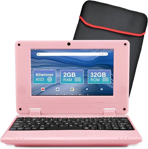 7" Portable Small Laptop, Android 12.0 OS with 2GB RAM 32GB ROM,Processor A133P Type-C 5V 2A Mini Laptop Notebook for Kids (Pink) in Saudi Arabia