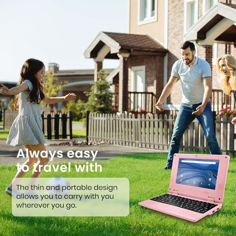 7" Portable Small Laptop, Android 12.0 OS with 2GB RAM 32GB ROM,Processor A133P Type-C 5V 2A Mini Laptop Notebook for Kids (Pink) in Saudi Arabia